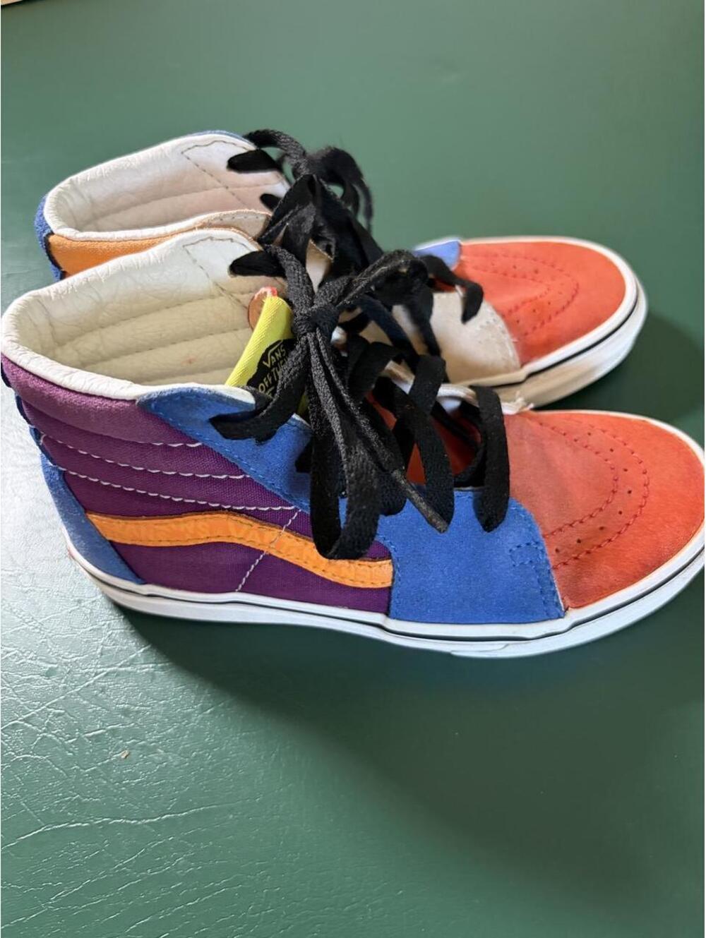 Kids Vans Sk8-Hi Reissue Multi-Color Sneakers with orange, purple, blue panels